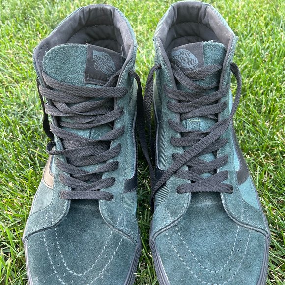 Mens 9.5 Vans High Top Green Suede Black Gum - Picture 3 of 13